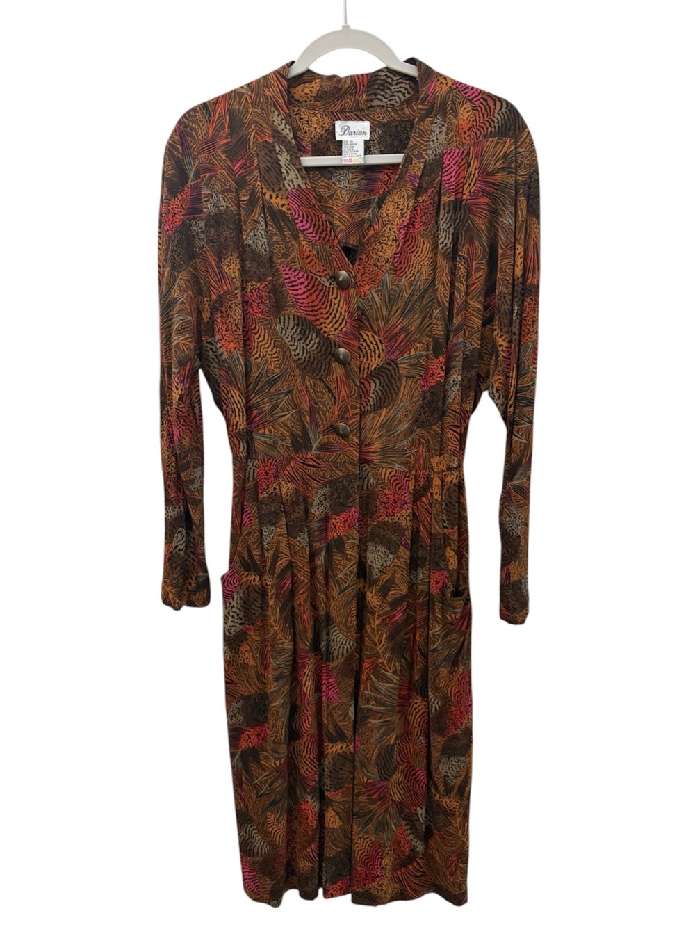 Vintage Darian 90’s Artsy Eclectic Long Sleeve Midi Dress Size 14 Classy Office